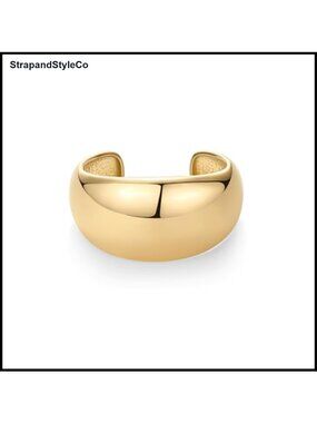 14K Gold Plated Chunky Cuff Bracelet Stainless Steel Statement Bangle Waterproof